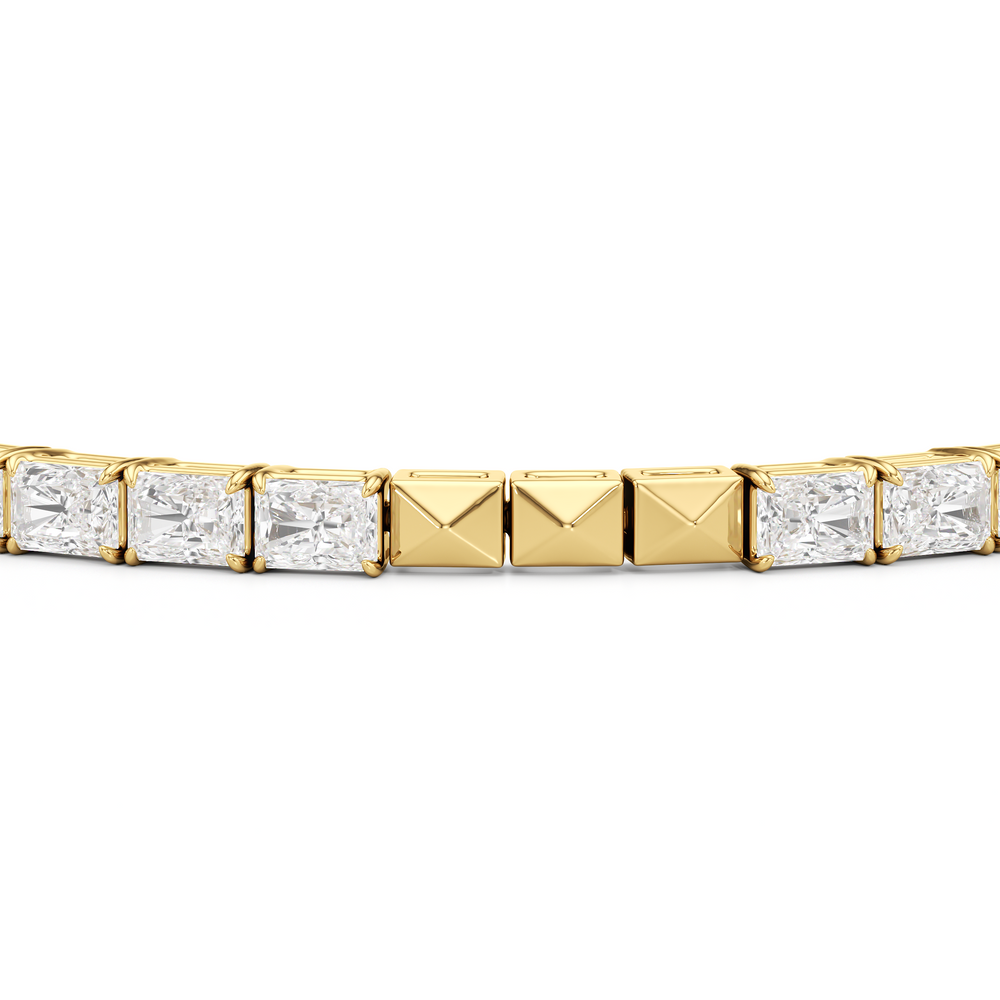 Gold Blocks and East-West Emerald Tennis Bracelet with 5 1/2 Cut Diamond in 14KT Yellow Gold view 6
