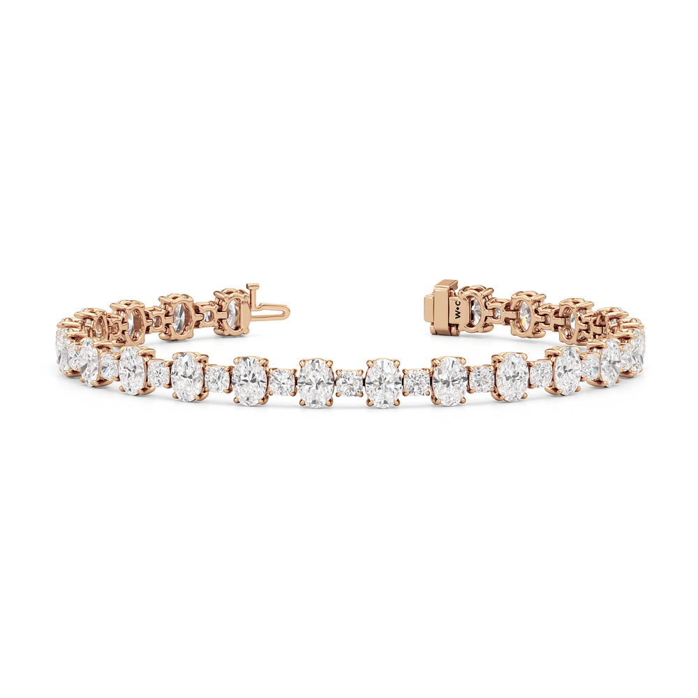 Alternating Round and Oval Tennis Bracelet with Lab Cut Diamond in 14KT Rose Gold view 2
