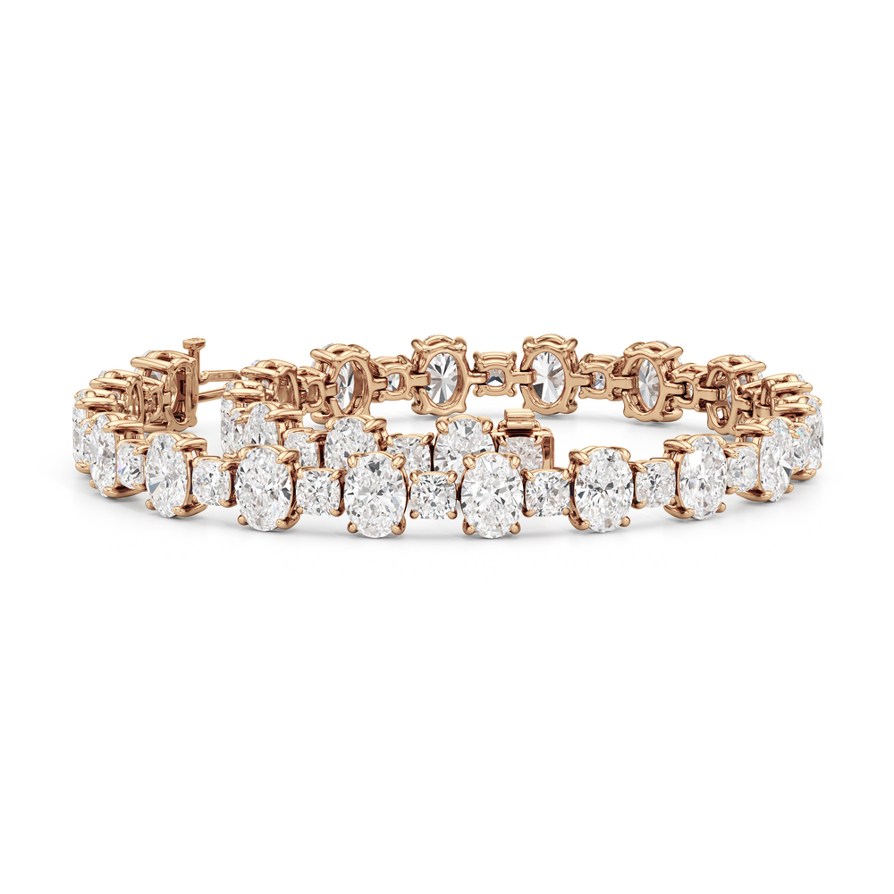 Alternating Round and Oval Tennis Bracelet with Lab Cut Diamond in 14KT Rose Gold view 3
