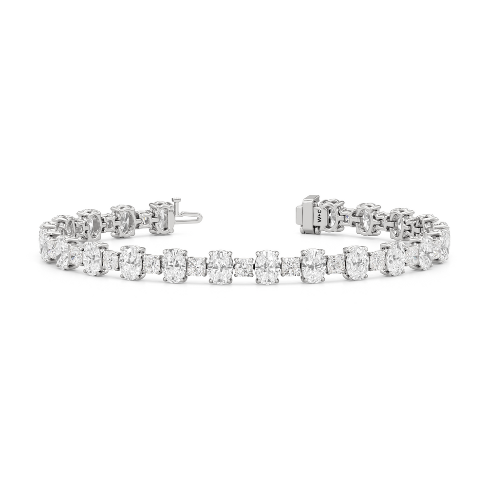 Alternating Round and Oval Tennis Bracelet with Lab Cut Diamond in 14KT White Gold view 2
