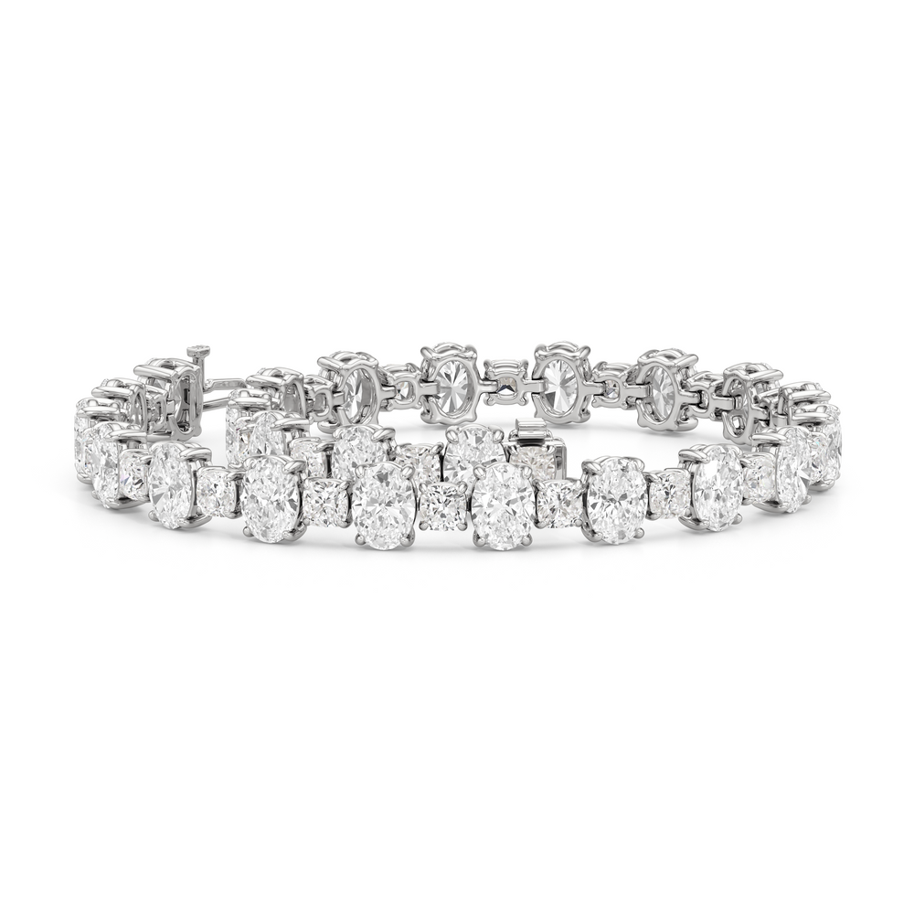 Alternating Round and Oval Tennis Bracelet with Lab Cut Diamond in 14KT White Gold view 3
