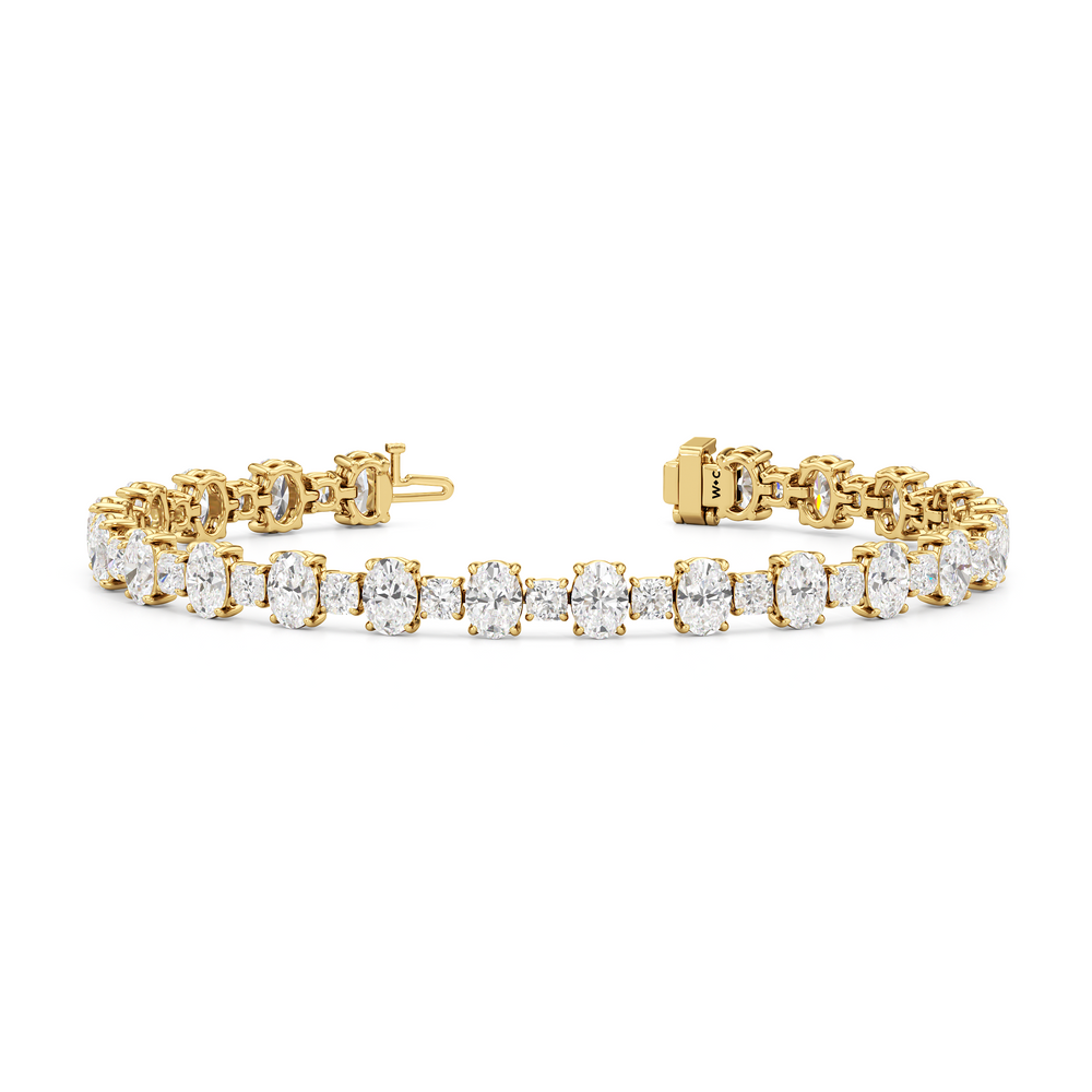 Alternating Round and Oval Tennis Bracelet with Lab Cut Diamond in 14KT Yellow Gold view 2
