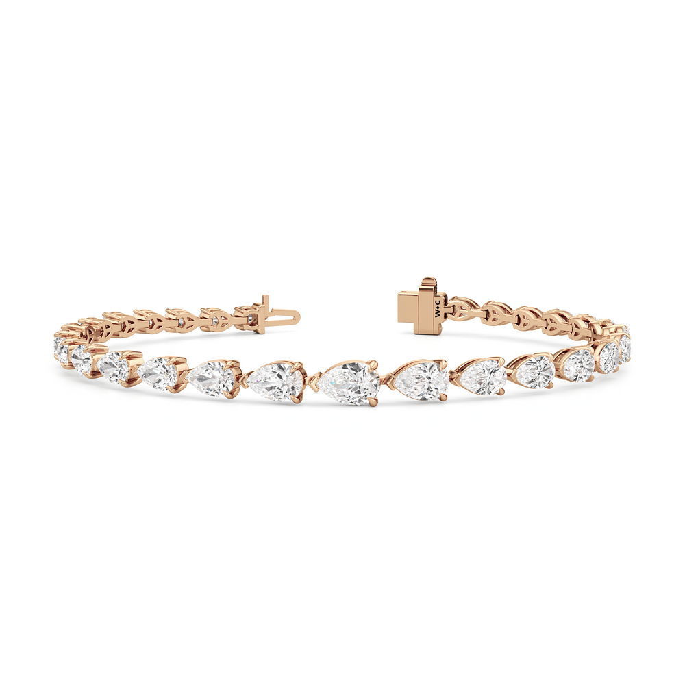 Graduating Pear Tennis Bracelet with Lab Cut Diamond in 14KT Rose Gold view 2
