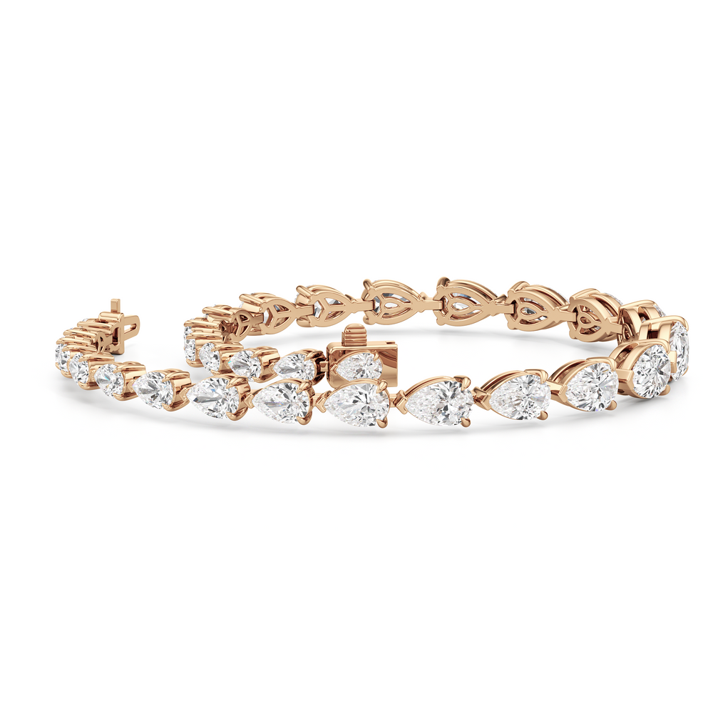 Graduating Pear Tennis Bracelet with Lab Cut Diamond in 14KT Rose Gold view 3
