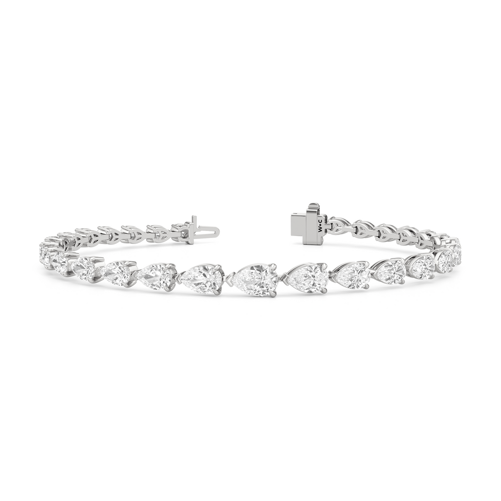 Graduating Pear Tennis Bracelet with Lab Cut Diamond in 14KT White Gold view 2
