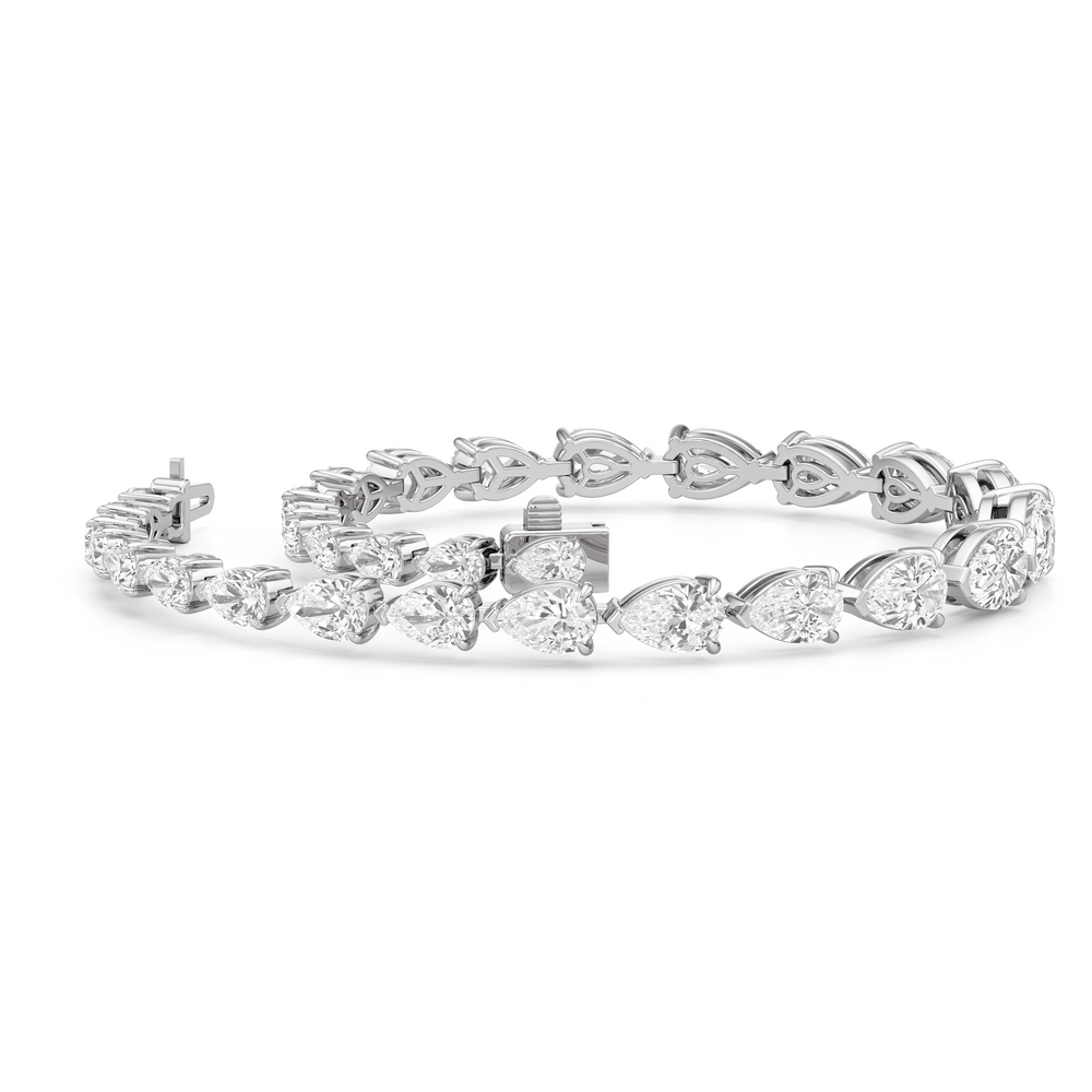 Graduating Pear Tennis Bracelet with Lab Cut Diamond in 14KT White Gold view 3

