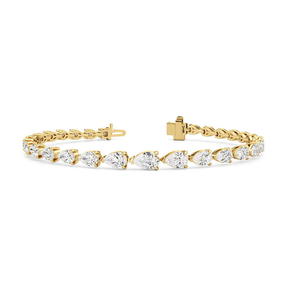 Graduating Pear Tennis Bracelet with Lab Cut Diamond in 14KT Yellow Gold view 2
