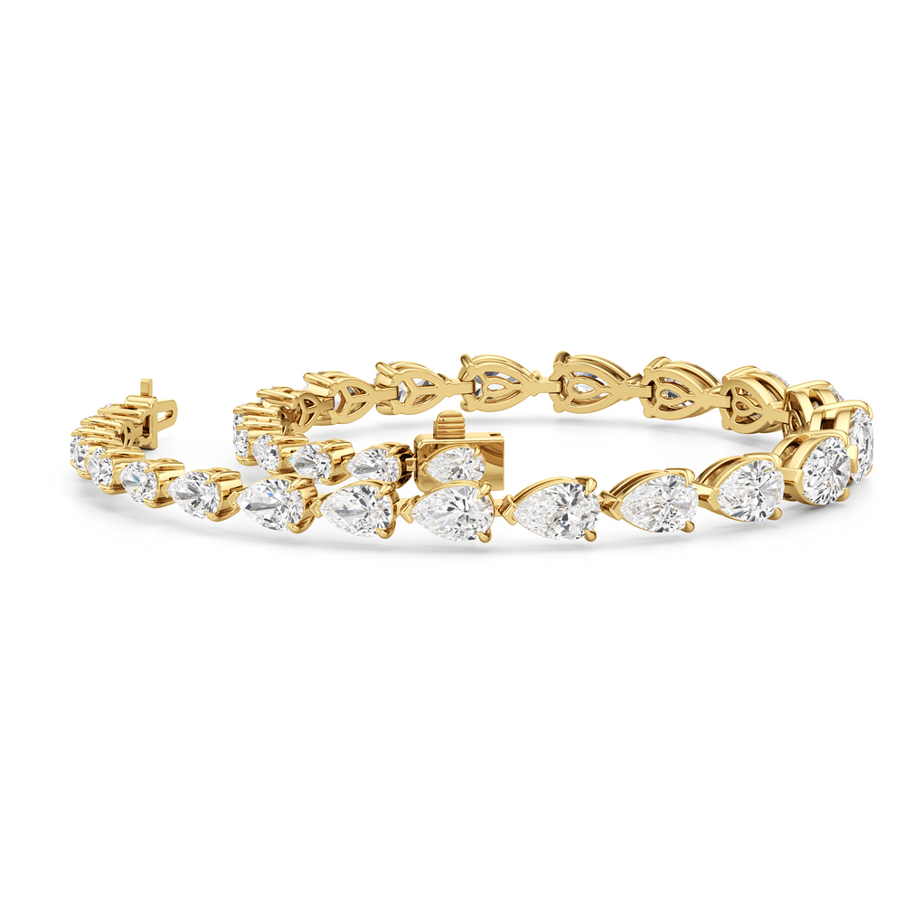 Graduating Pear Tennis Bracelet with Lab Cut Diamond in 14KT Yellow Gold view 3
