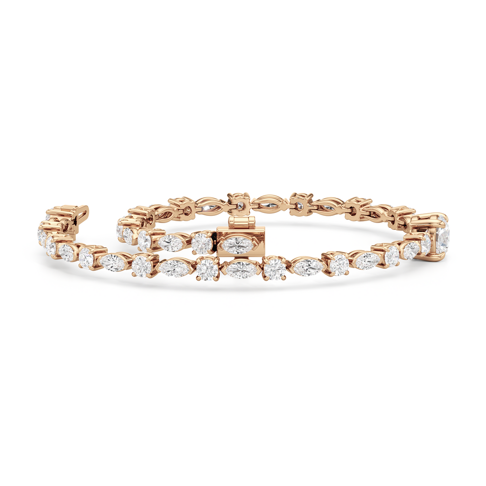 Round with Trailing Round and Marquise Tennis Bracelet with Lab Cut Diamond in 14KT Rose Gold view 3
