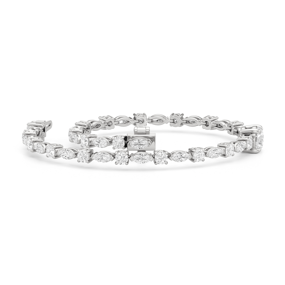 Round with Trailing Round and Marquise Tennis Bracelet with Lab Cut Diamond in 14KT White Gold view 3

