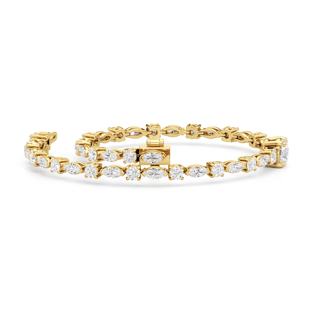 Round with Trailing Round and Marquise Tennis Bracelet with Lab Cut Diamond in 14KT Yellow Gold view 3

