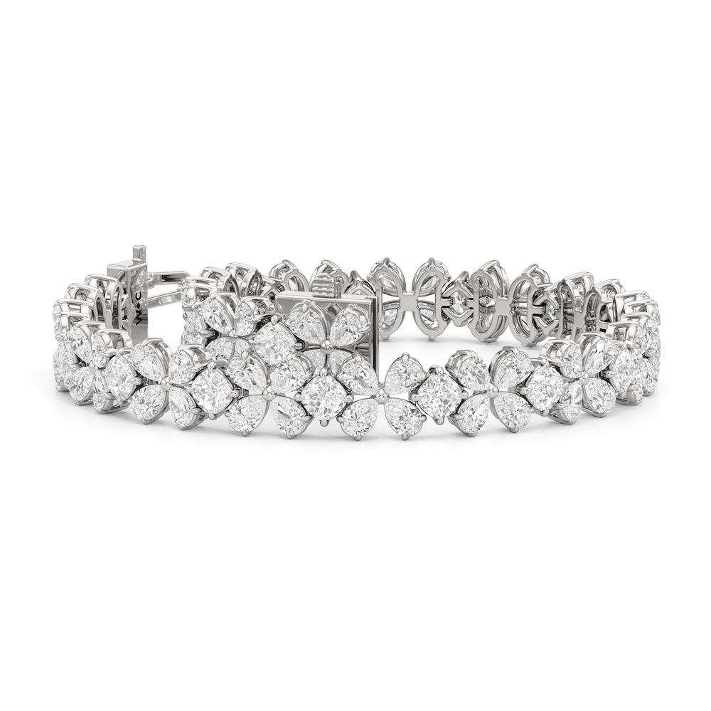 Clover Bracelet with Lab Cut Diamond in 14KT White Gold view 2

