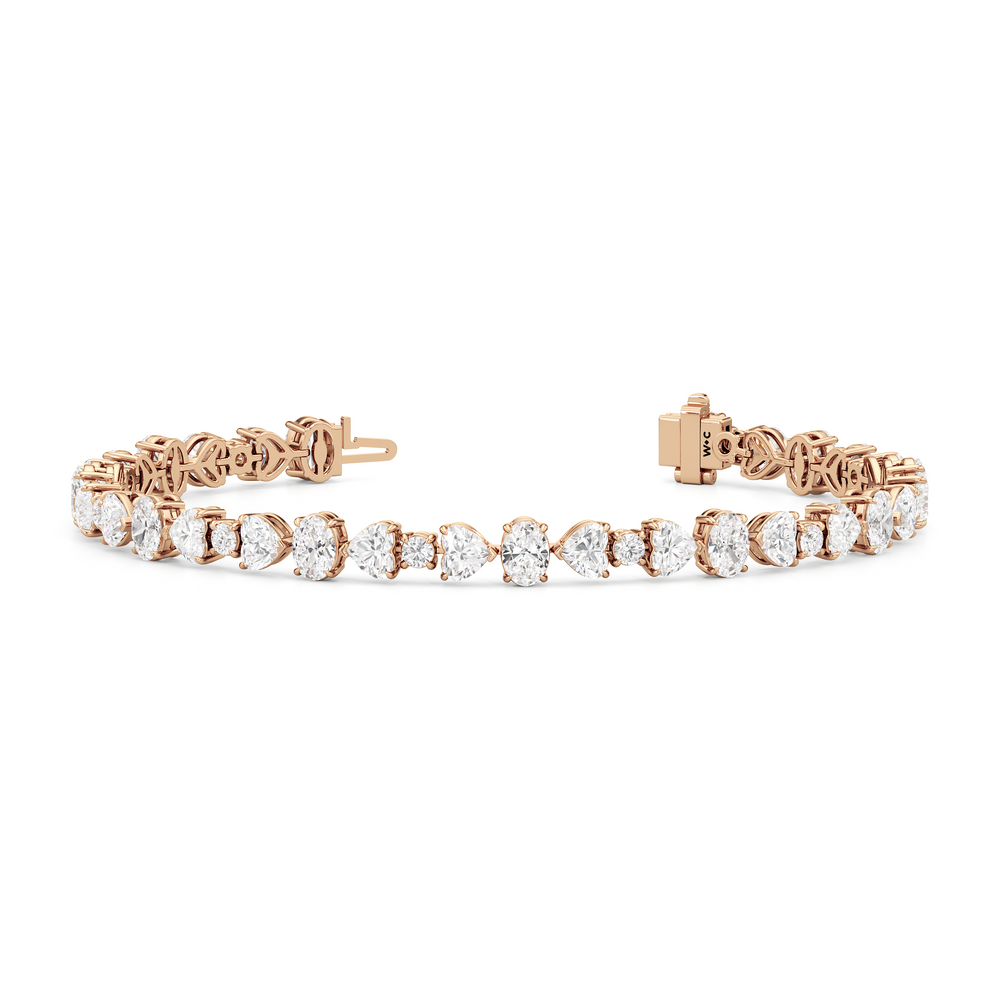 Heart and Oval Tennis Bracelet with Lab Cut Diamond in 14KT Rose Gold view 2
