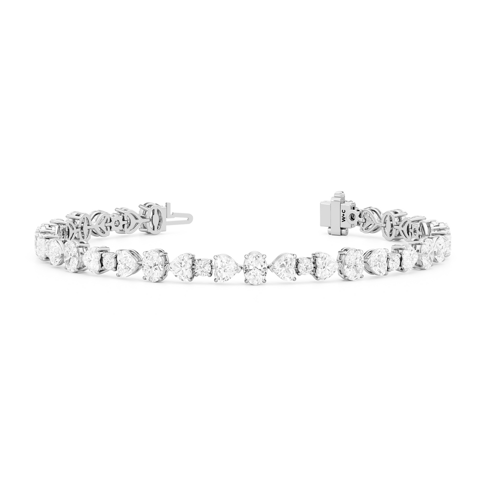Heart and Oval Tennis Bracelet with Lab Cut Diamond in 14KT White Gold view 2
