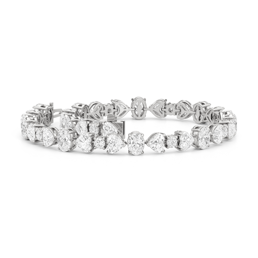 Heart and Oval Tennis Bracelet with Lab Cut Diamond in 14KT White Gold view 3
