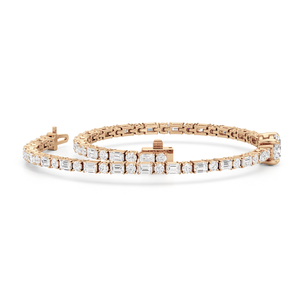 Oval with Trailing Round and Emeralds Tennis Bracelet with Lab Cut Diamond in 14KT Rose Gold view 3
