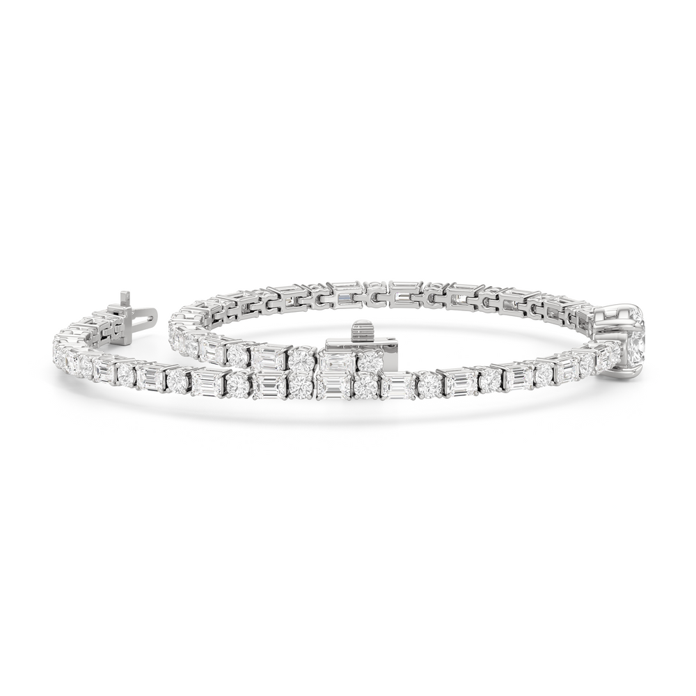 Oval with Trailing Round and Emeralds Tennis Bracelet with Lab Cut Diamond in 14KT White Gold view 3
