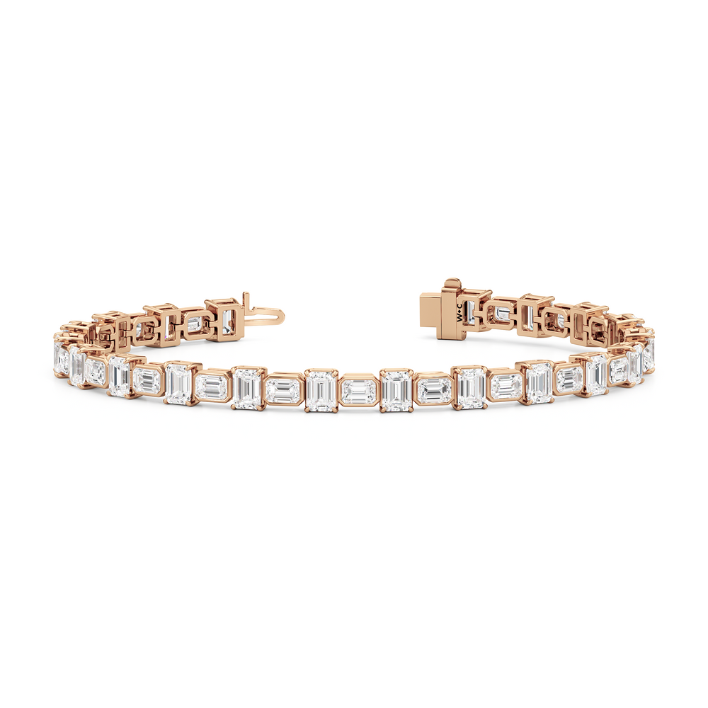 Alternating Bezeled Emerald Tennis Bracelet with Lab Cut Diamond in 14KT Rose Gold view 2
