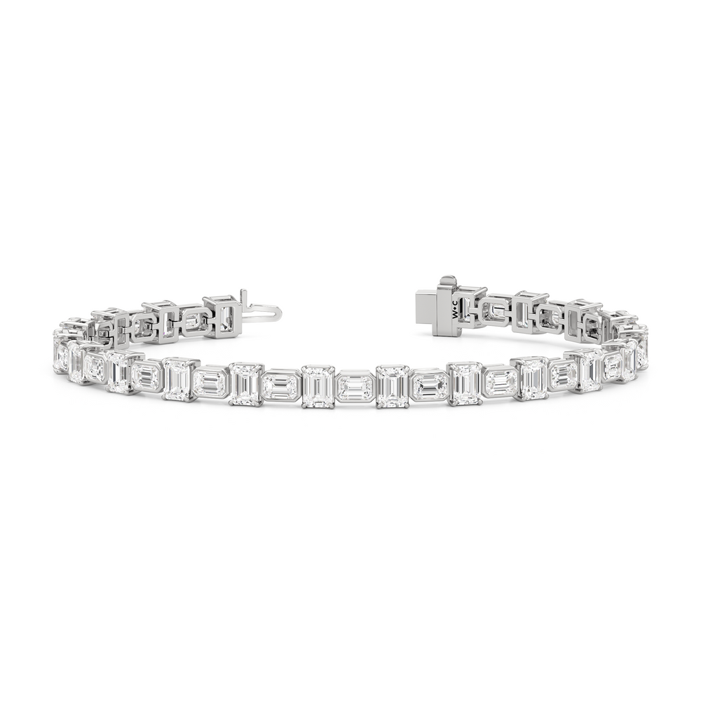 Alternating Bezeled Emerald Tennis Bracelet with Lab Cut Diamond in 14KT White Gold view 2
