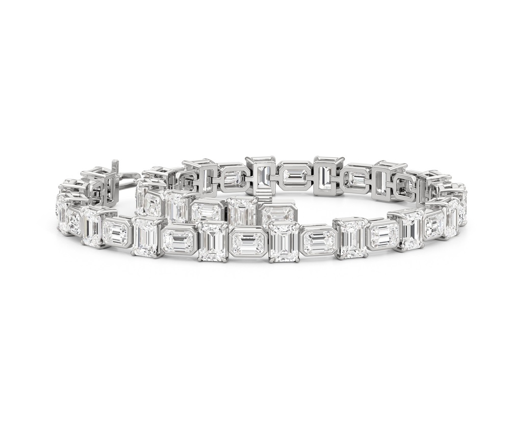 Alternating Bezeled Emerald Tennis Bracelet with Lab Cut Diamond in 14KT White Gold view 3
