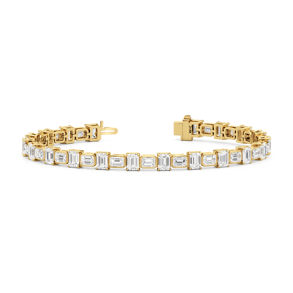 Alternating Bezeled Emerald Tennis Bracelet with Lab Cut Diamond in 14KT Yellow Gold view 2
