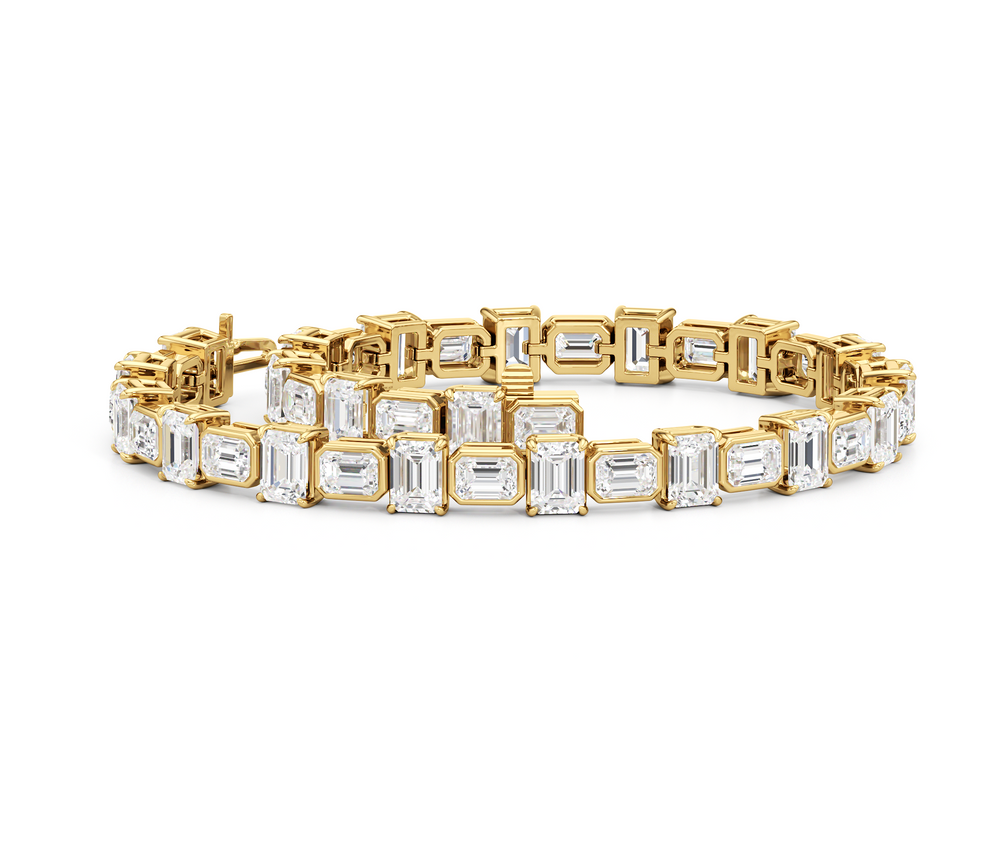Alternating Bezeled Emerald Tennis Bracelet with Lab Cut Diamond in 14KT Yellow Gold view 3
