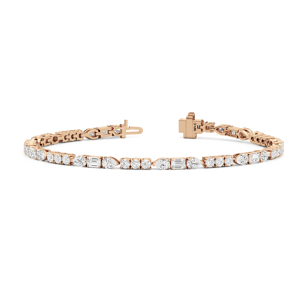 Pear, Emerald and Round Linear Tennis Bracelet with 6 Cut Diamond in 14KT Rose Gold view 2
