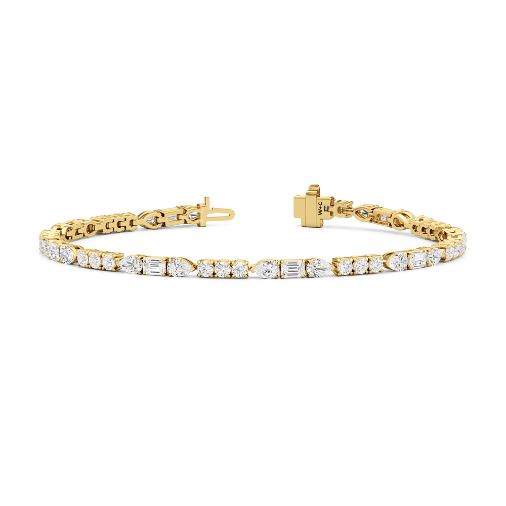 Pear, Emerald and Round Linear Tennis Bracelet with 6 Cut Diamond in 14KT Yellow Gold view 2
