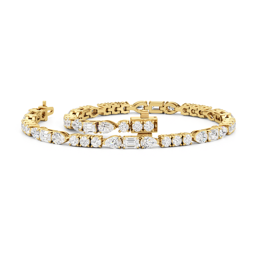 Pear, Emerald and Round Linear Tennis Bracelet with 6 Cut Diamond in 14KT Yellow Gold view 3
