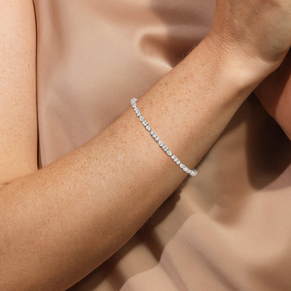 Pear, Emerald and Round Linear Tennis Bracelet with 6 Cut Diamond in 14KT Yellow Gold view 4
