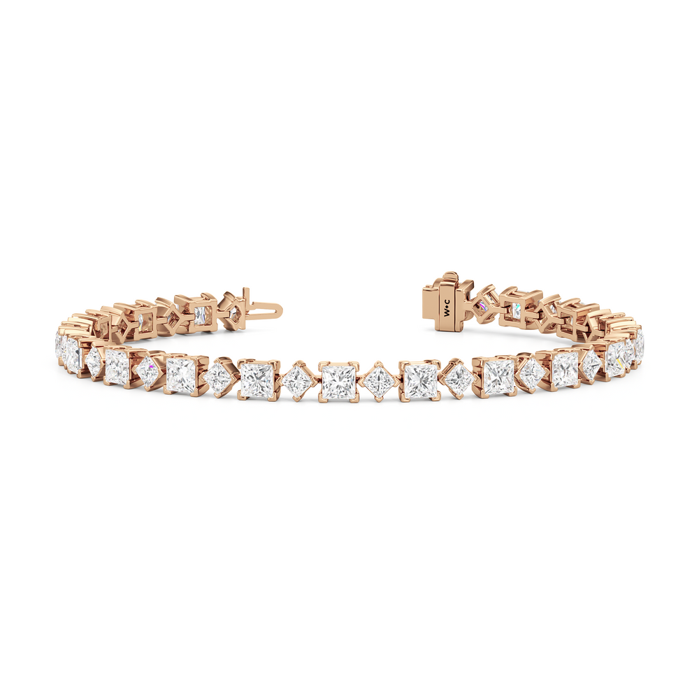 Alternating Princess Tennis Bracelet with 13 Cut Diamond in 14KT Rose Gold view 2

