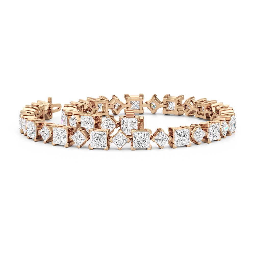 Alternating Princess Tennis Bracelet with 13 Cut Diamond in 14KT Rose Gold view 3
