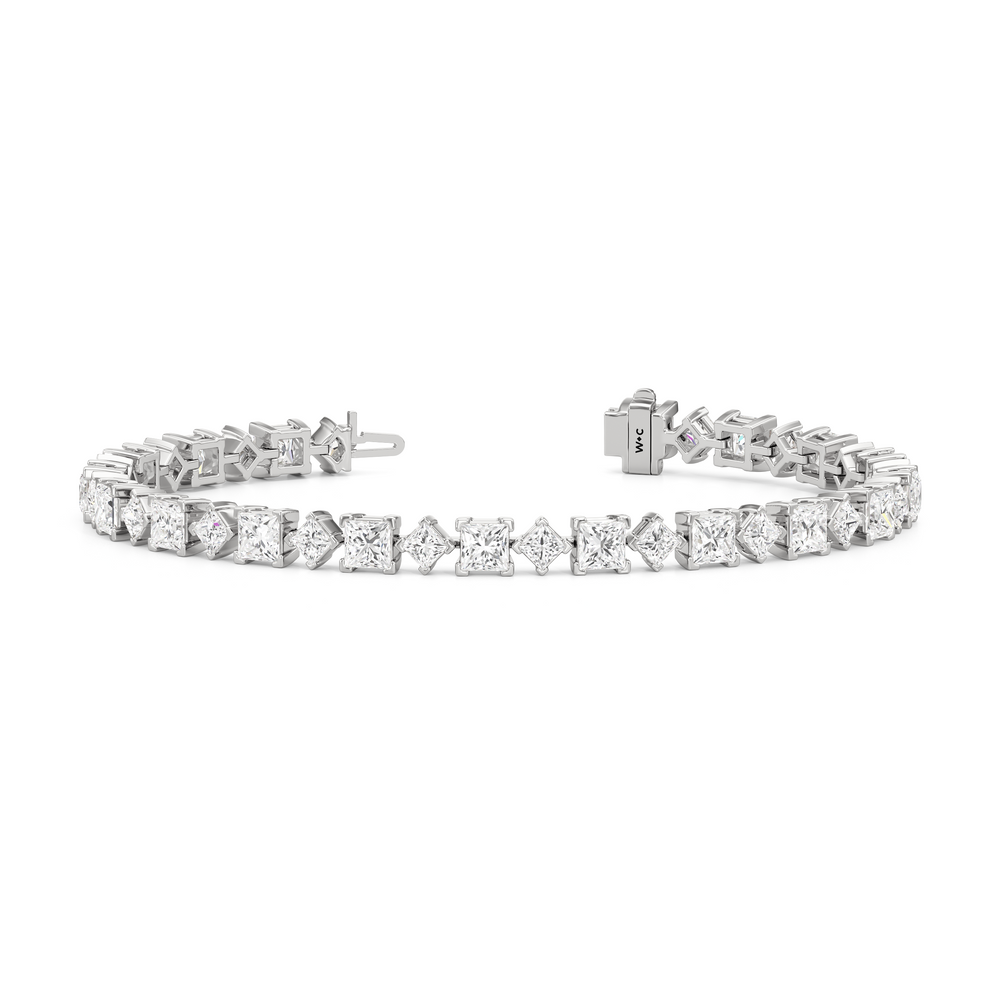 Alternating Princess Tennis Bracelet with 13 Cut Diamond in 14KT White Gold view 2
