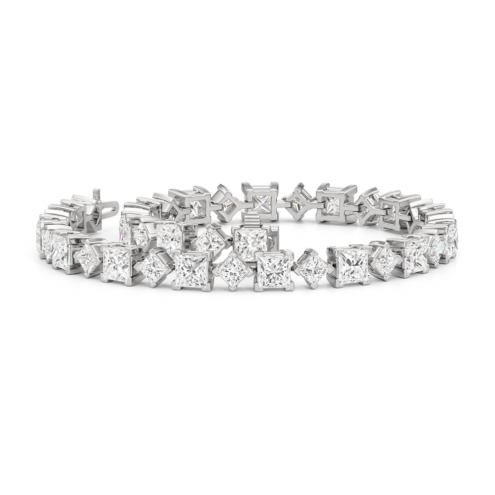 Alternating Princess Tennis Bracelet with 13 Cut Diamond in 14KT White Gold view 3
