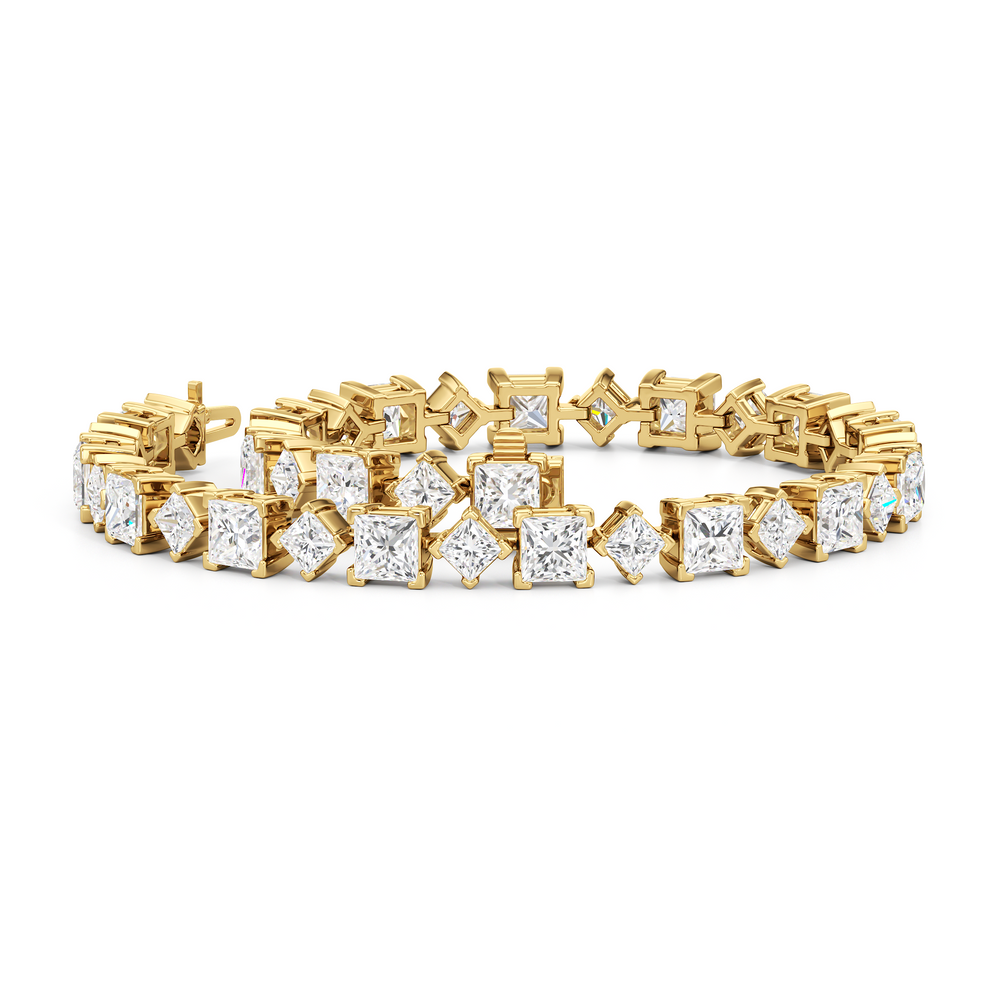 Alternating Princess Tennis Bracelet with 13 Cut Diamond in 14KT Yellow Gold view 3
