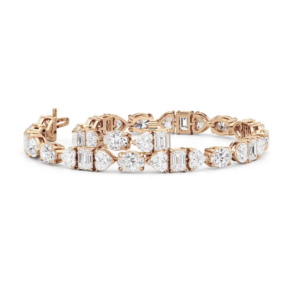 Hearts and Emerald Linear Tennis Bracelet with Lab Cut Diamond in 14KT Rose Gold view 3
