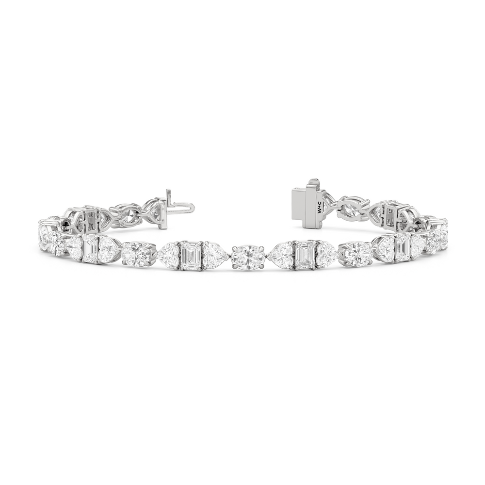 Hearts and Emerald Linear Tennis Bracelet with Lab Cut Diamond in 14KT White Gold view 2
