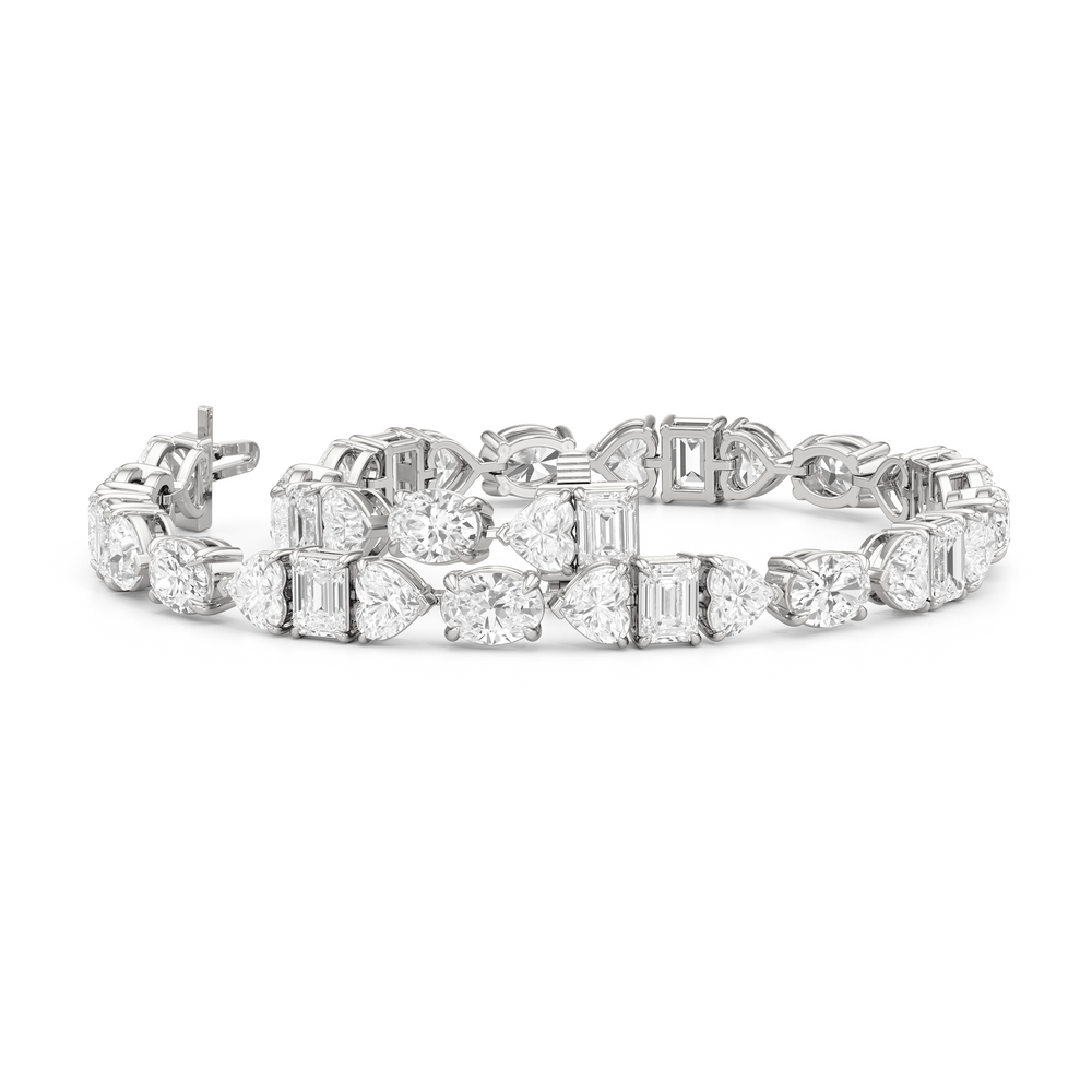 Hearts and Emerald Linear Tennis Bracelet with Lab Cut Diamond in 14KT White Gold view 3
