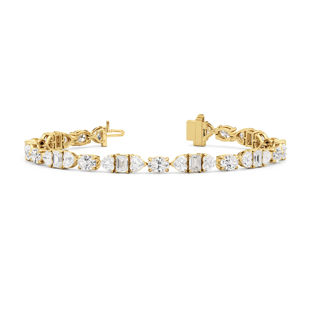 Hearts and Emerald Linear Tennis Bracelet with Lab Cut Diamond in 14KT Yellow Gold view 2
