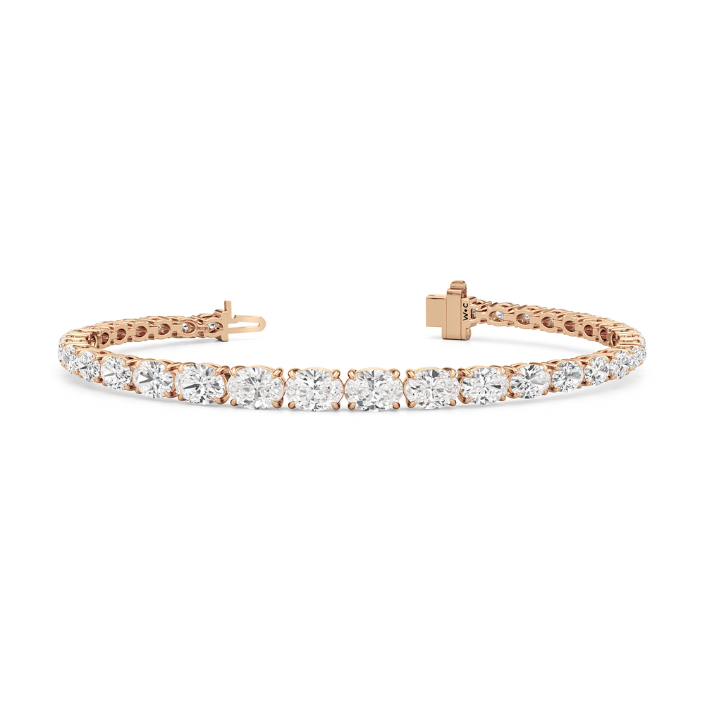 Graduating Oval Tennis Bracelet with Lab Cut Diamond in 14KT Rose Gold view 2
