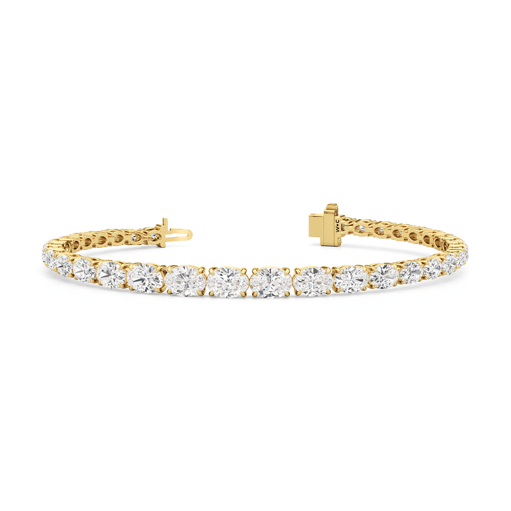 Graduating Oval Tennis Bracelet with Lab Cut Diamond in 14KT Yellow Gold view 2
