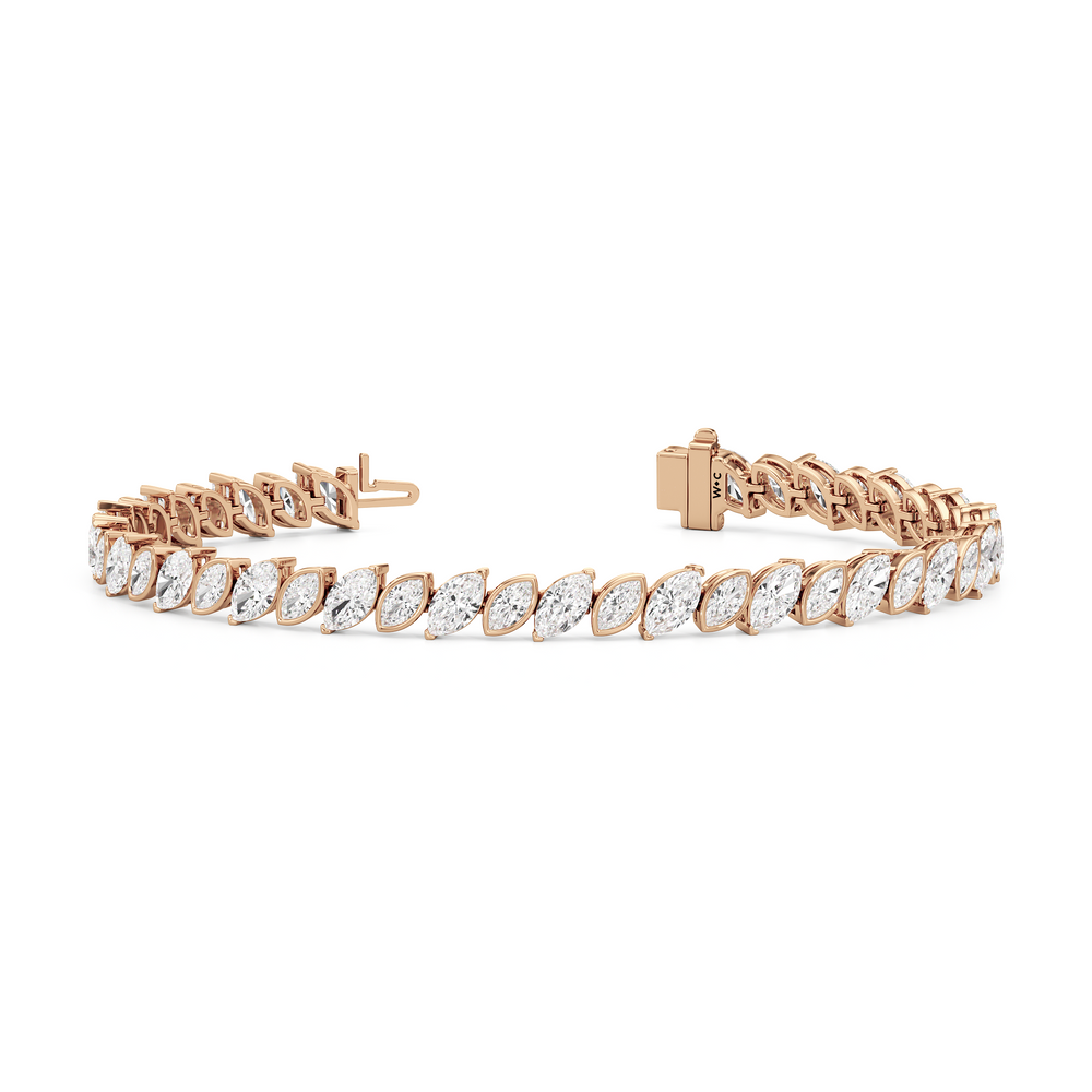 Angled Marquise Bezel Tennis Bracelet with 10 Cut Diamond in 14KT Rose Gold view 2
