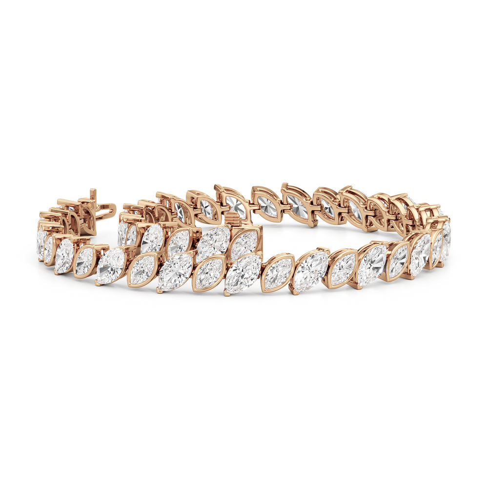 Angled Marquise Bezel Tennis Bracelet with 10 Cut Diamond in 14KT Rose Gold view 3
