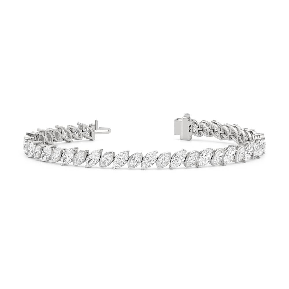 Angled Marquise Bezel Tennis Bracelet with 10 Cut Diamond in 14KT White Gold view 2
