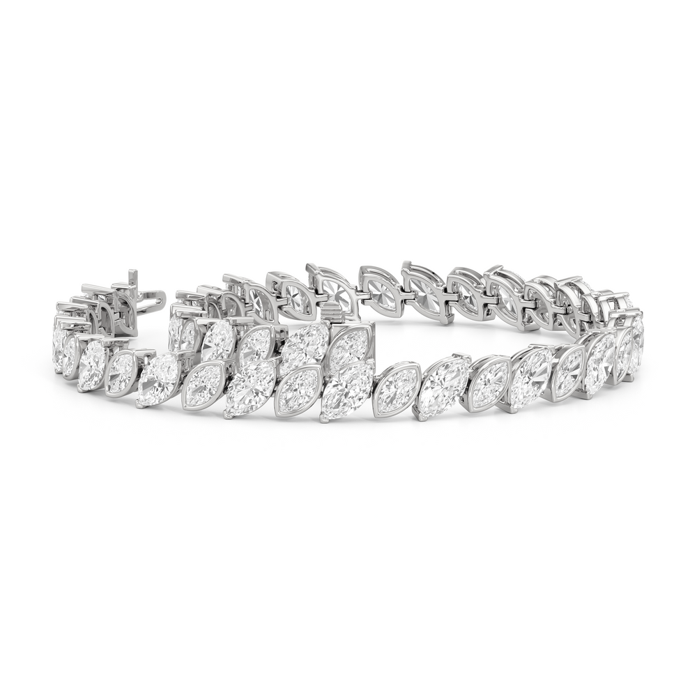 Angled Marquise Bezel Tennis Bracelet with 10 Cut Diamond in 14KT White Gold view 3
