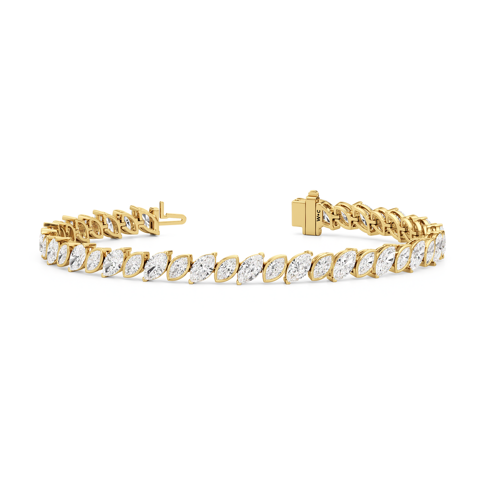 Angled Marquise Bezel Tennis Bracelet with 10 Cut Diamond in 14KT Yellow Gold view 2
