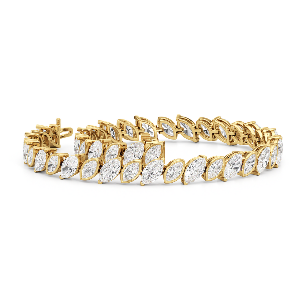 Angled Marquise Bezel Tennis Bracelet with 10 Cut Diamond in 14KT Yellow Gold view 3
