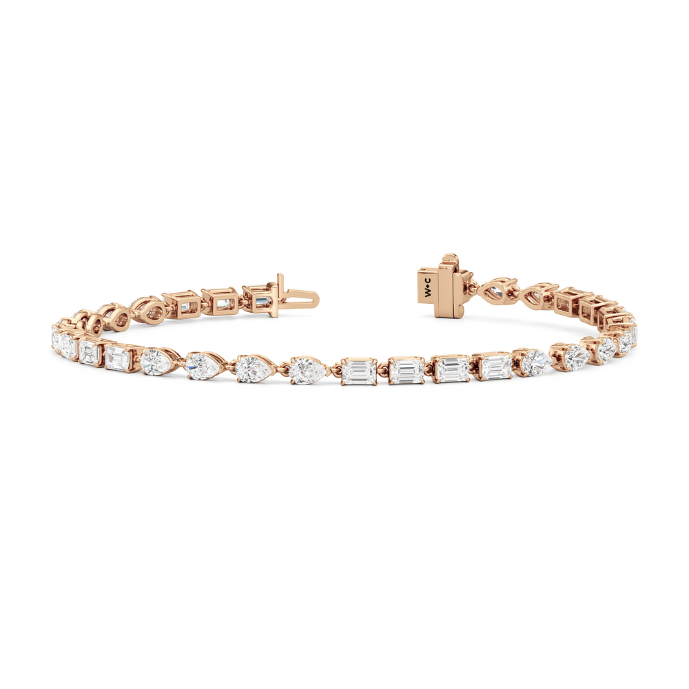 Sequenced Pear and Emerald Tennis Bracelet with 5 Cut Diamond in 14KT Rose Gold view 2
