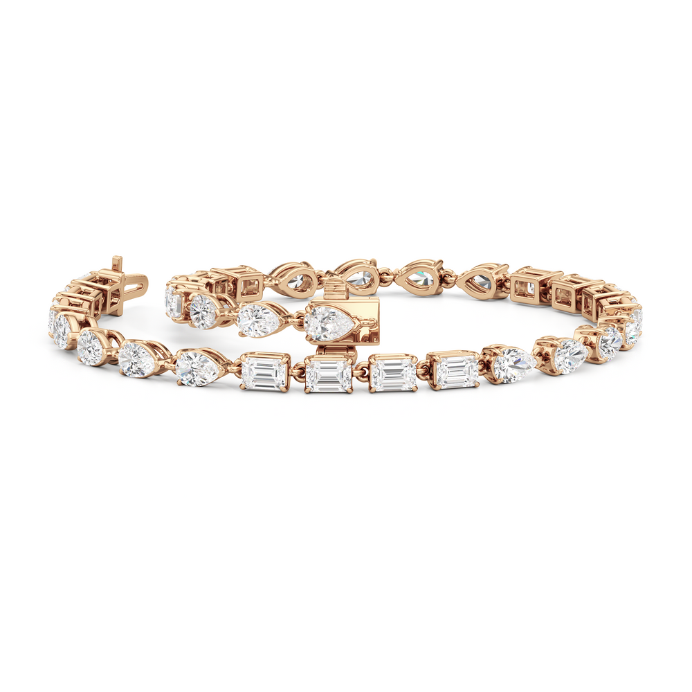 Sequenced Pear and Emerald Tennis Bracelet with 5 Cut Diamond in 14KT Rose Gold view 3

