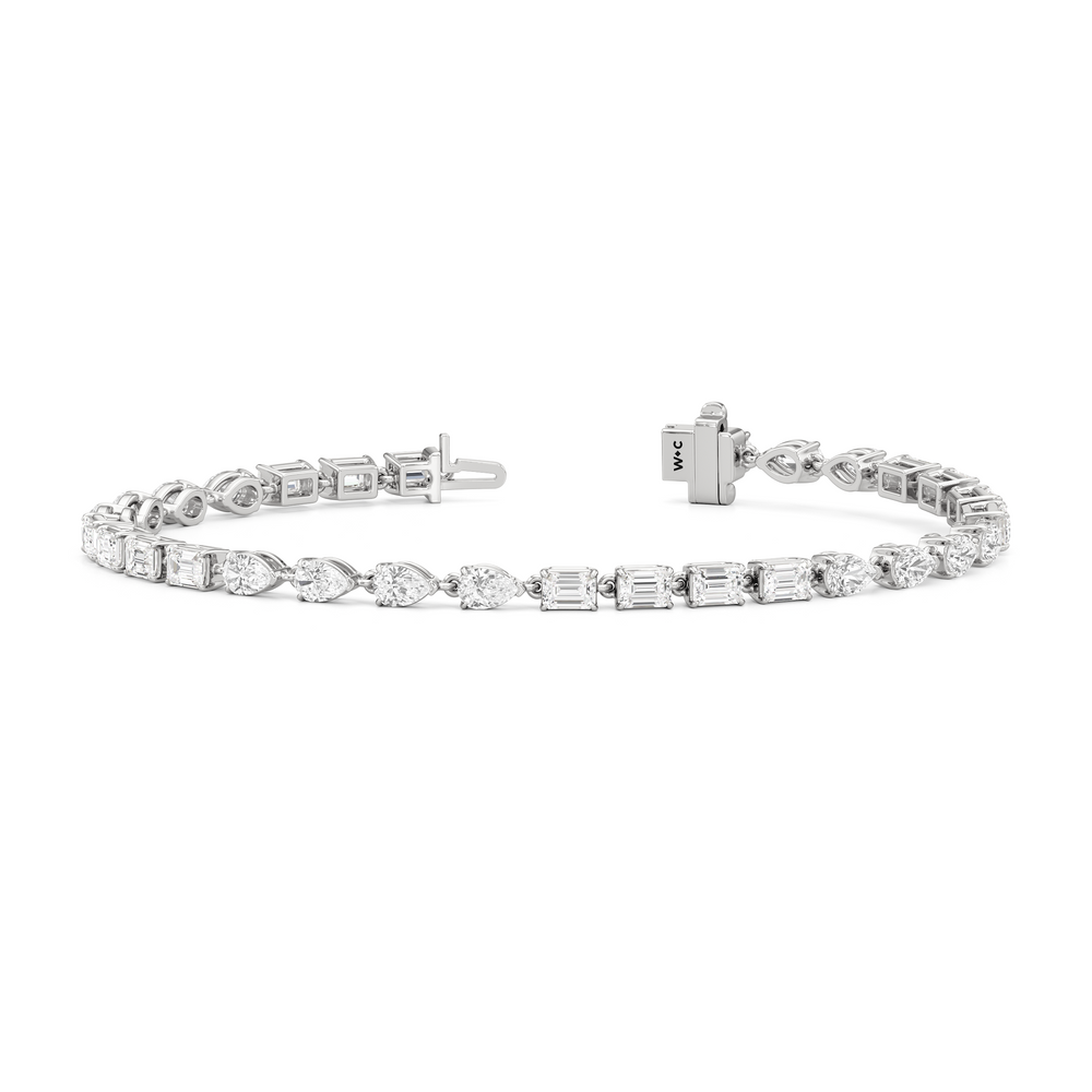 Sequenced Pear and Emerald Tennis Bracelet with 5 Cut Diamond in 14KT White Gold view 2
